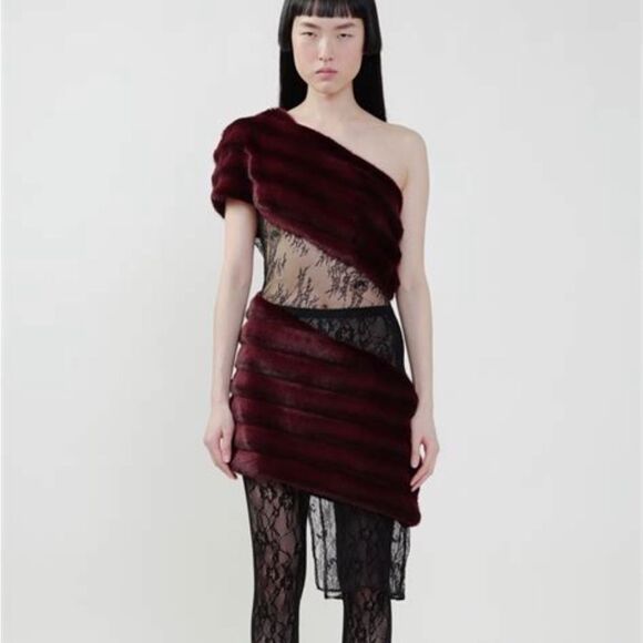 Kim Shui Burgundy and Black One-Shoulder Mini Dress - Picture 2 of 13